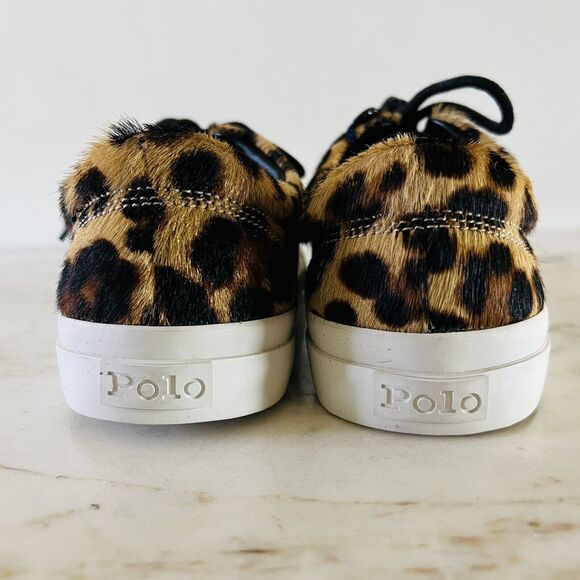 POLO RALPH LAUREN Bryn Brown Black Leopard Leather Sneakers - US 7.5 - Picture 6 of 7
